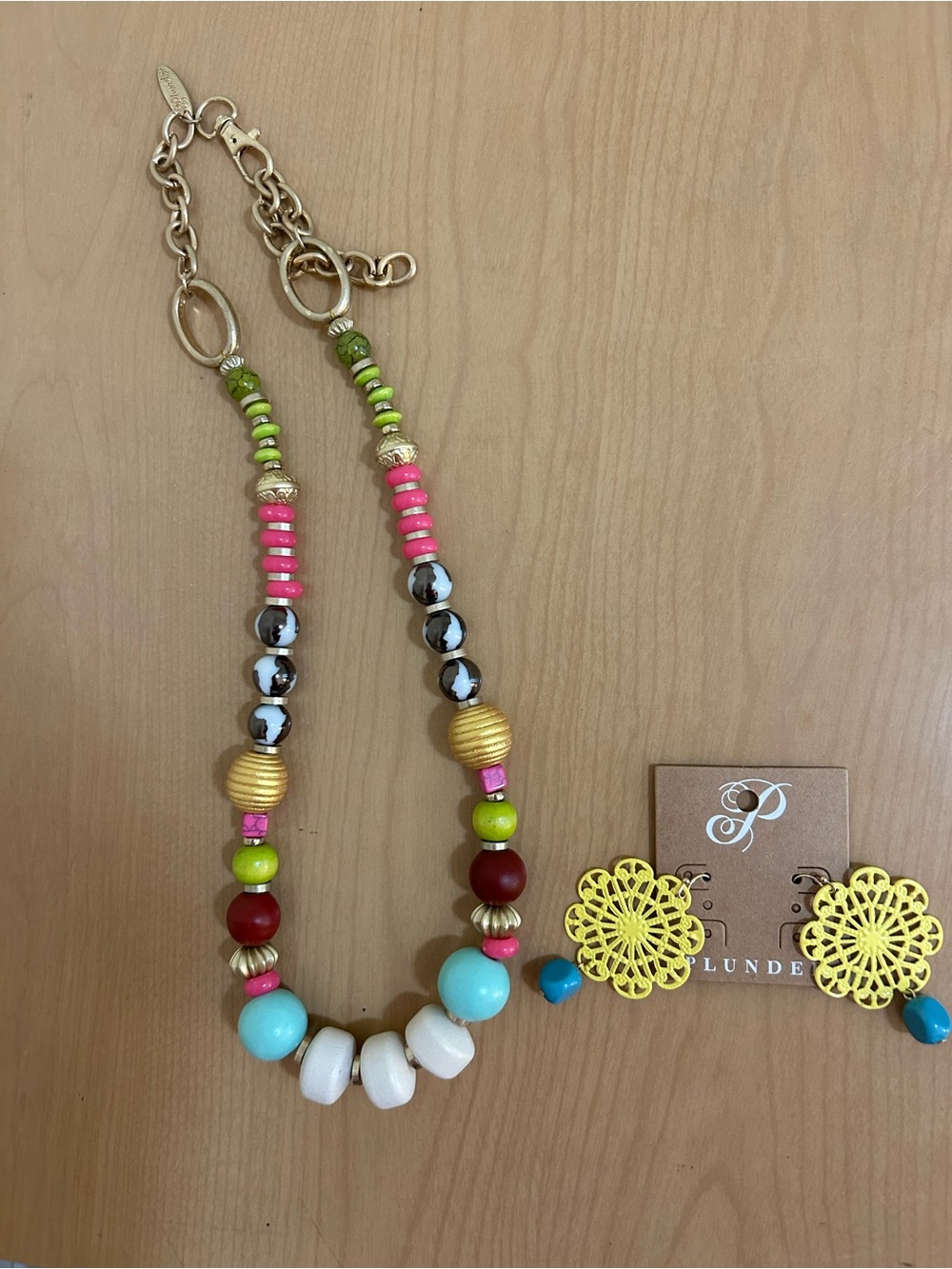 Plunder Multicolor Beaded Necklace and Yellow Filigree Earrings